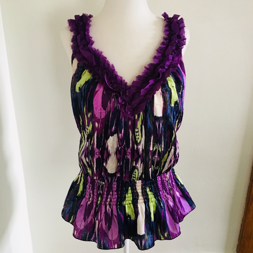 Bisou Bisou Large L Deep V-Neck Purple Tank Shirt